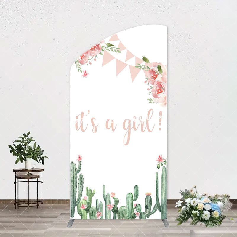 Aperturee - Floral Cactus Its A Girl Baby Shower Arch Backdrop