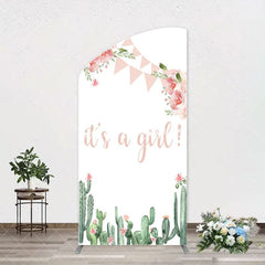 Aperturee - Floral Cactus Its A Girl Baby Shower Arch Backdrop