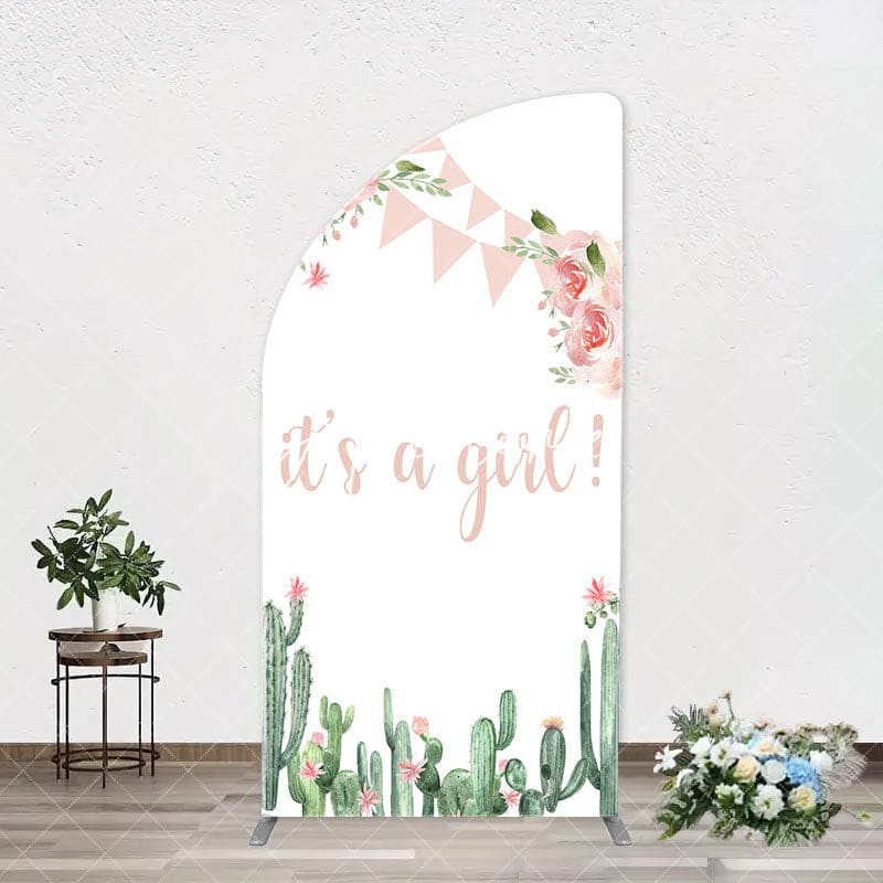 Aperturee - Floral Cactus Its A Girl Baby Shower Arch Backdrop