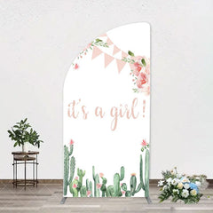 Aperturee - Floral Cactus Its A Girl Baby Shower Arch Backdrop