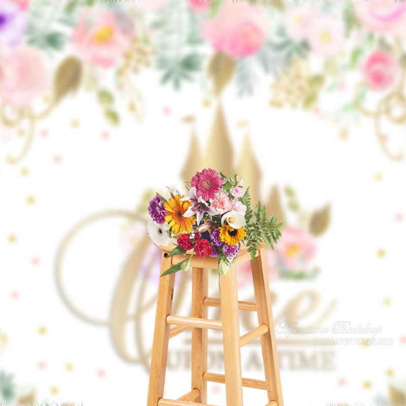 Aperturee - Floral Castle Dot Once Upon A Time Spring Backdrop