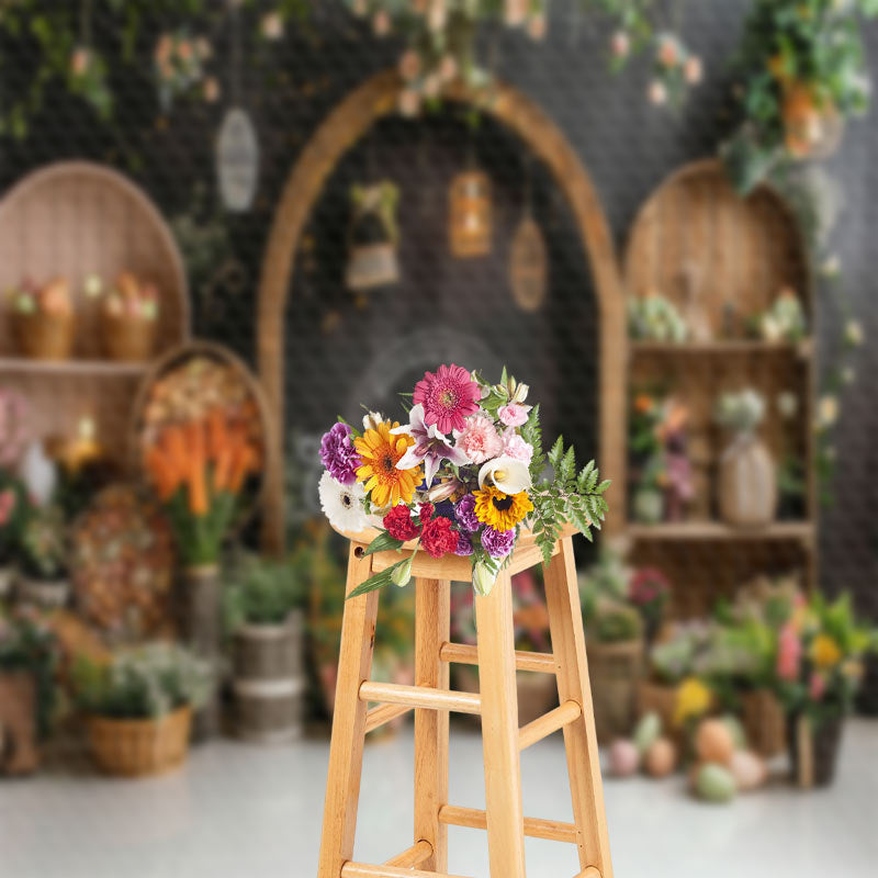 Aperturee - Floral Charcoal Grey Wall Eggs Easter Photo Backdrop