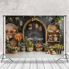 Aperturee - Floral Charcoal Grey Wall Eggs Easter Photo Backdrop