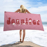 Aperturee - Floral Custom Name Summer Beach Towel for Kids