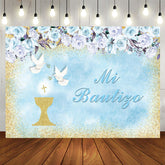 Aperturee - Floral Doves Mi Bautizo Baptism Backdrop For Twins