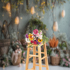 Aperturee - Floral Egg Greyish Green Easter Photography Backdrop