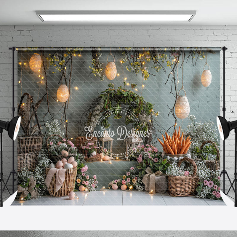 Aperturee - Floral Egg Greyish Green Easter Photography Backdrop