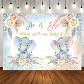 Aperturee - Floral Elephant Gender Reveal Cute Party Backdrop