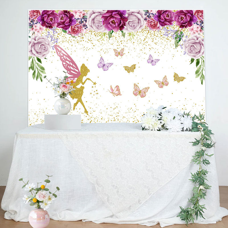 Aperturee - Floral Faery Butterflies Glitter Birthday Backdrop