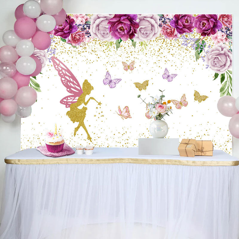 Aperturee - Floral Faery Butterflies Glitter Birthday Backdrop