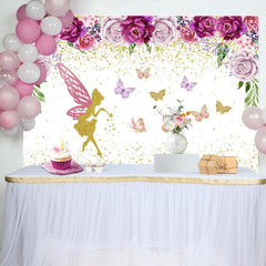 Aperturee - Floral Faery Butterflies Glitter Birthday Backdrop