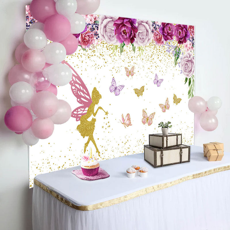 Aperturee - Floral Faery Butterflies Glitter Birthday Backdrop
