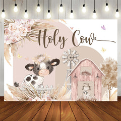 Aperturee - Floral Farm Holy Cow Cute Happy Birthday Backdrop