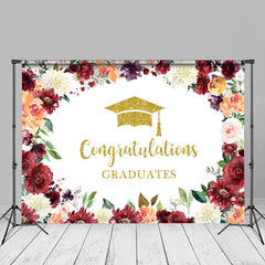 Aperturee - Floral Glitter Gold Graduation Photo Booth Backdrop