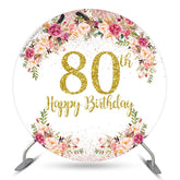 Aperturee Floral Glitter Happy 80th Birthday Round Backdrop