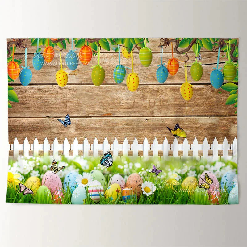 Aperturee - Floral Grass Yard With Butterfly Easter Backdrop