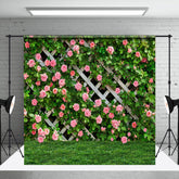 Aperturee - Floral Green Grass Fence Spring Photography Backdrop