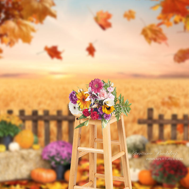 Aperturee - Floral Harvest Pumpkin Maple Leaf Autumn Backdrop