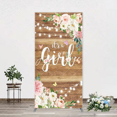 Aperturee - Floral Its A Girl Wooden Baby Shower Arch Backdrop