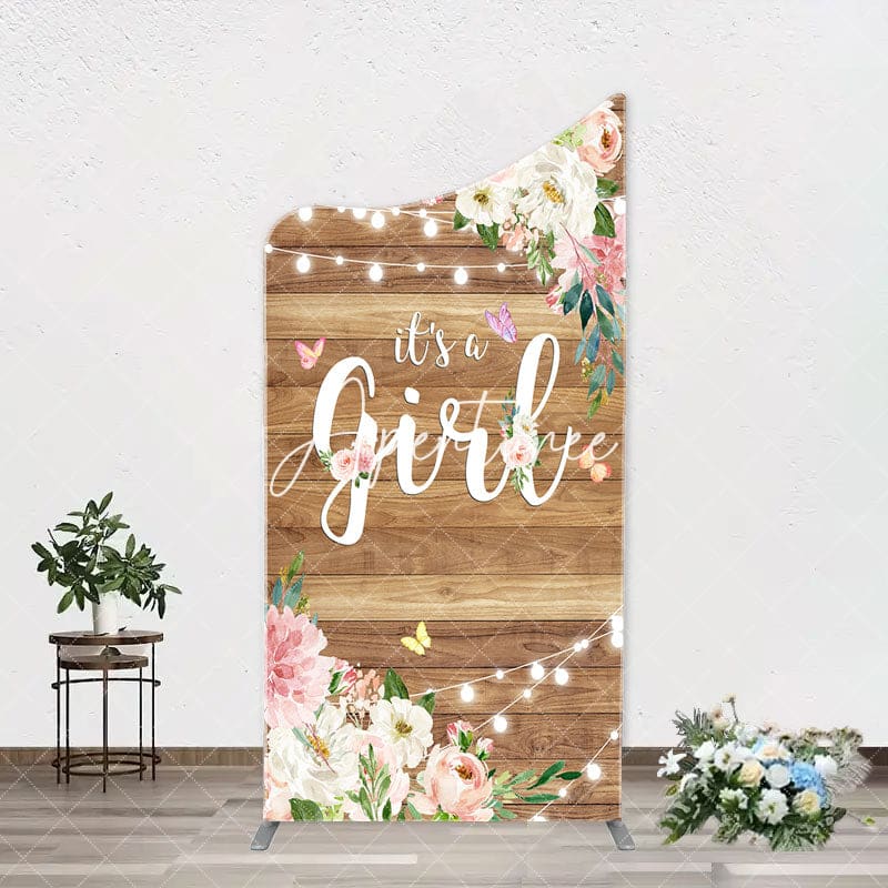 Aperturee - Floral Its A Girl Wooden Baby Shower Arch Backdrop