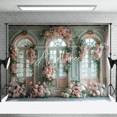 Aperturee - Floral Leaf Green Pink Window Wedding Photo Backdrop