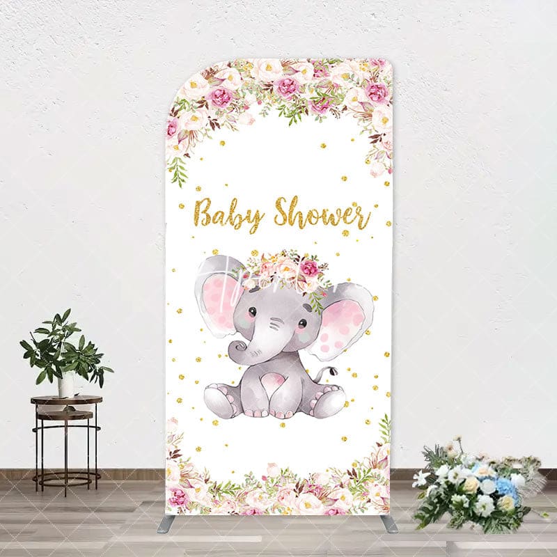Aperturee - Floral Little Elephant Arch Baby Shower Backdrop