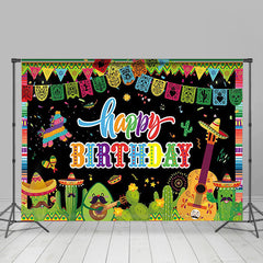 Aperturee - Floral Mexican Fiesta Happy Birthday Backdrop for Kids