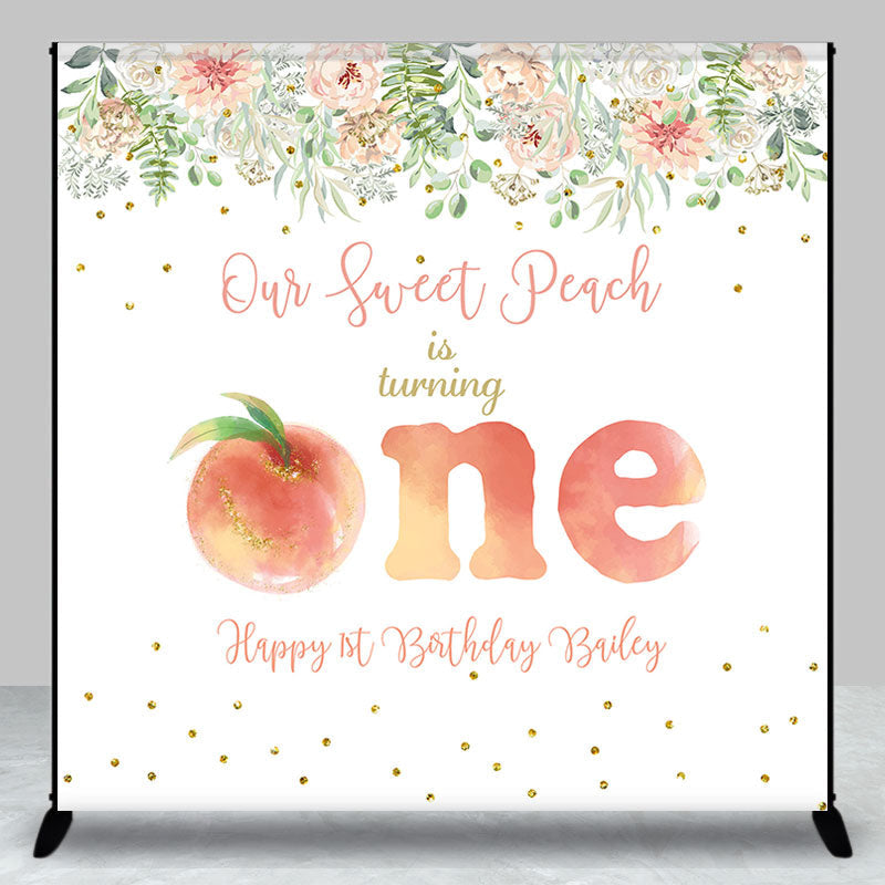 Aperturee - Floral Peach Custom 1st Birthday Backdrop For Girl