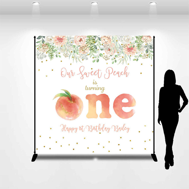 Aperturee - Floral Peach Custom 1st Birthday Backdrop For Girl