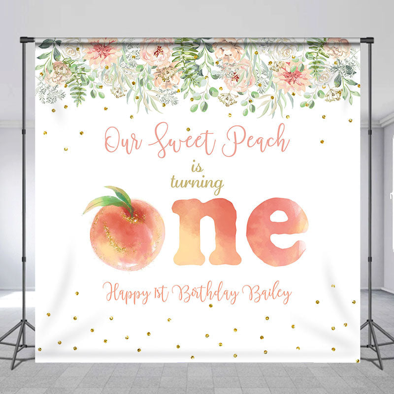 Aperturee - Floral Peach Custom 1st Birthday Backdrop For Girl