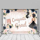 Aperturee - Floral Pink Glitter Congrats Grad Photo Backdrop