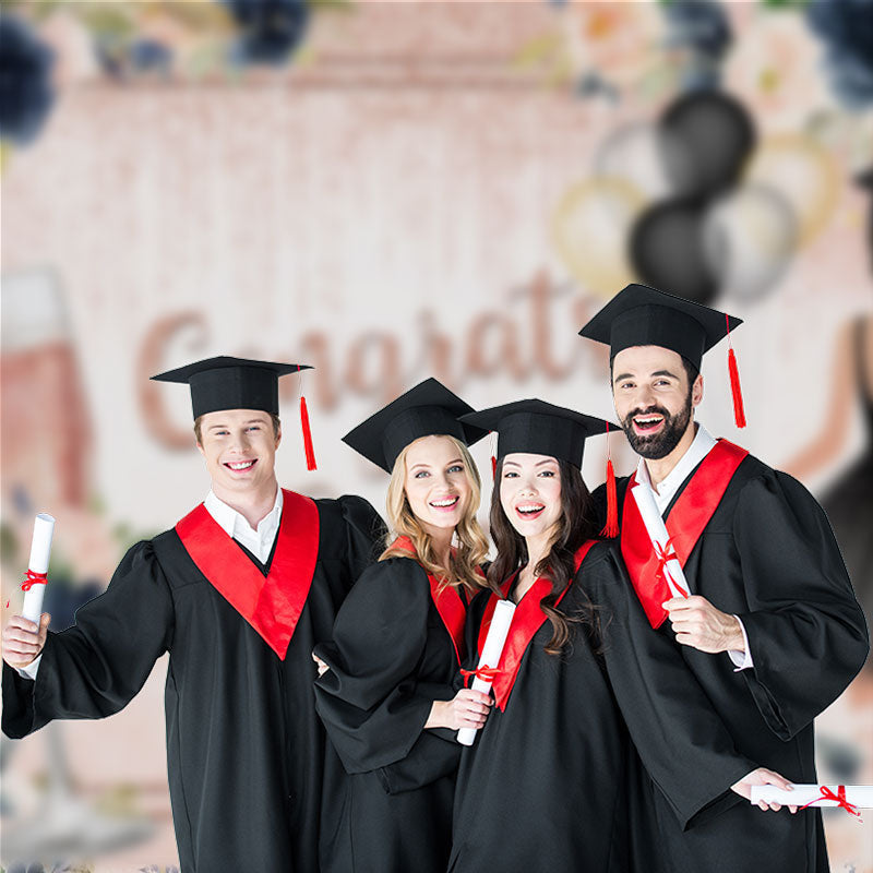 Aperturee - Floral Pink Glitter Congrats Grad Photo Backdrop