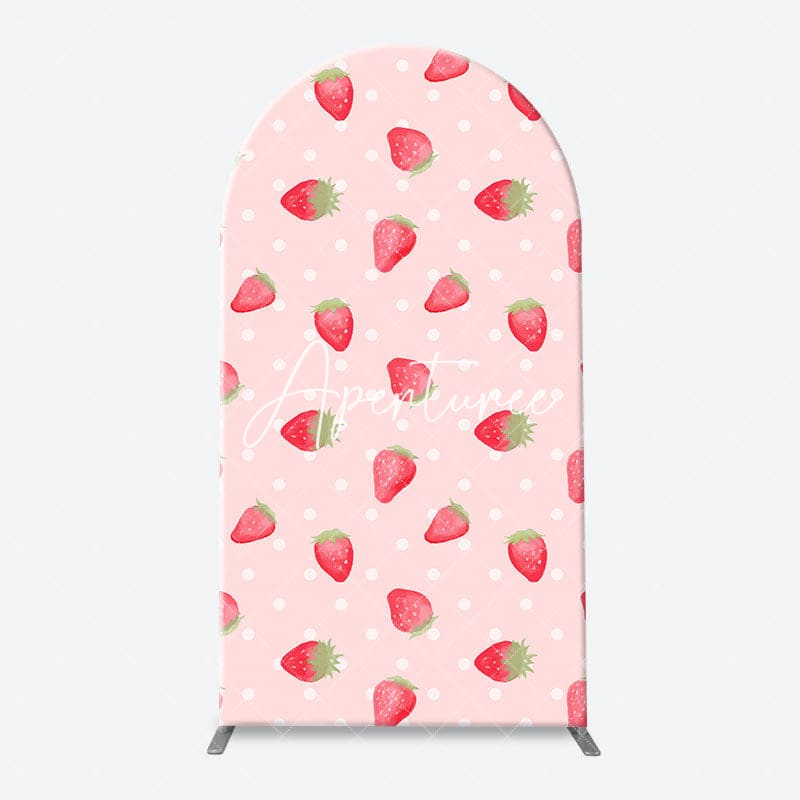 Aperturee - Floral Pink White Strawberry Plaid Arch Backdrop Kit