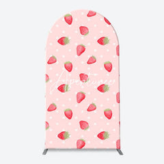 Aperturee - Floral Pink White Strawberry Plaid Arch Backdrop Kit