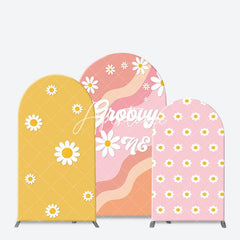 Aperturee - Floral Rainbow Groovy One Birthday Arch Backdrop Kit