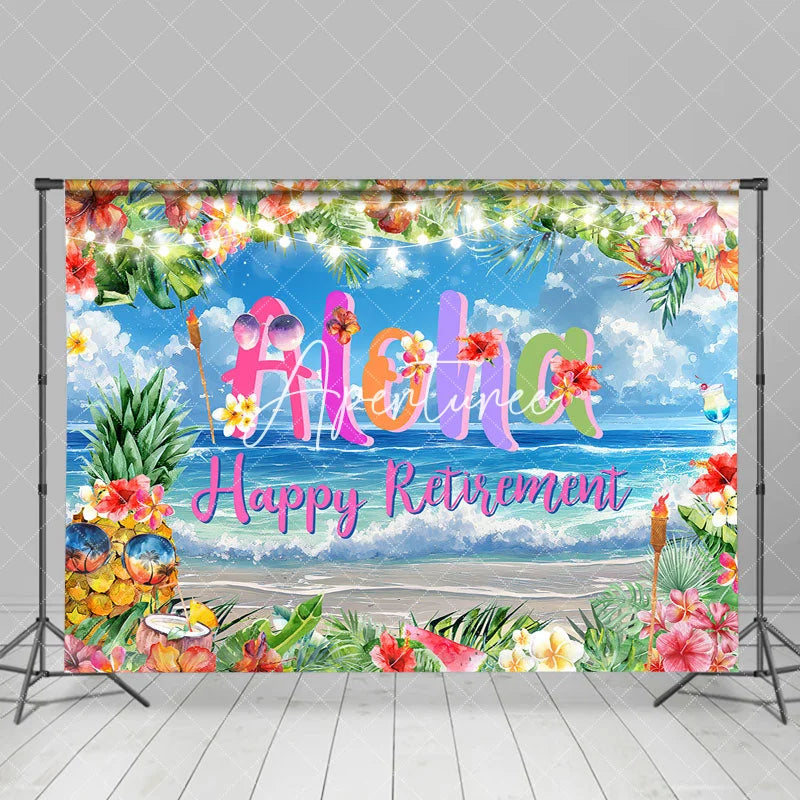 Aperturee - Floral Summer Beach Aloha Happy Retiremnt Backdrop