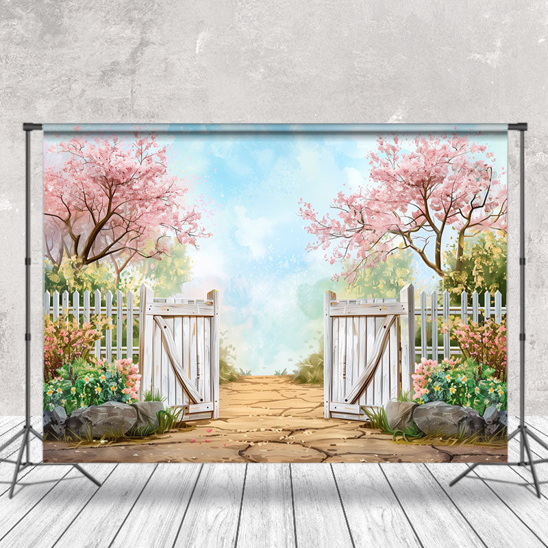 Aperturee - Floral Tree Blue Sky Stone Spring Backdrop For Photo