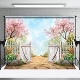 Aperturee - Floral Tree Blue Sky Stone Spring Backdrop For Photo