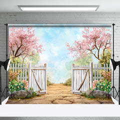 Aperturee - Floral Tree Blue Sky Stone Spring Backdrop For Photo