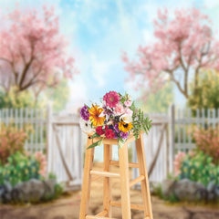 Aperturee - Floral Tree Blue Sky Stone Spring Backdrop For Photo