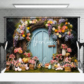 Aperturee - Floral Tree House Blue Door Eggs Easter Backdrop