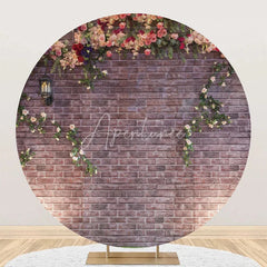 Aperturee - Floral Vintage Brick Wall Round Birthday Backdrop