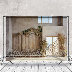 Aperturee - Floral Wood Door Photography Retro Wall Backdrop