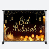 Aperturee - Flower Pattern Moon Bokeh Black Eid Mubarak Backdrop