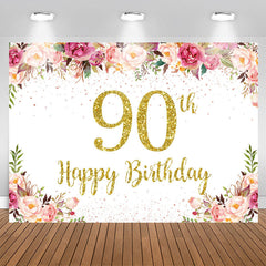 Aperturee - Flowers Lovely Happy 90Th Birthday Backdrop For Women