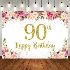 Aperturee - Flowers Lovely Happy 90Th Birthday Backdrop For Women