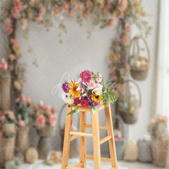 Aperturee - Flowers White Curtain Basket Indoor Spring Backdrop