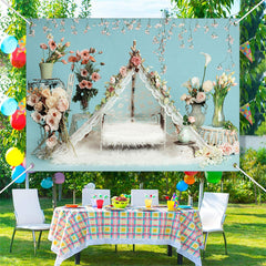 Aperturee - Fluffy Blanket Floral Birthday Cake Smash Backdrop