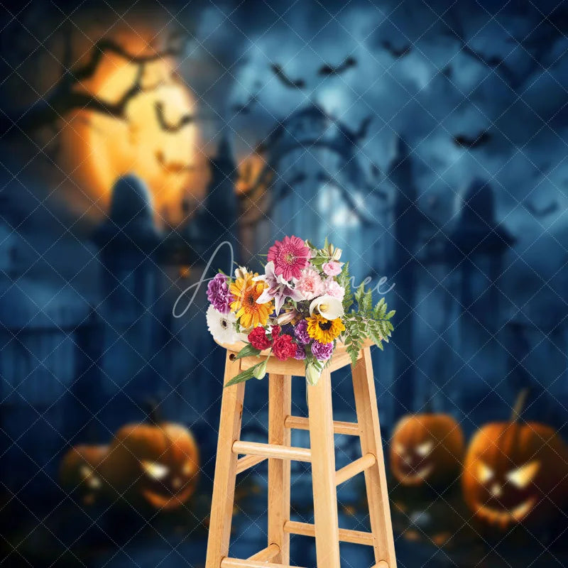 Aperturee - Foggy Bat Horrible Yard Pumpkin Halloween Backdrop