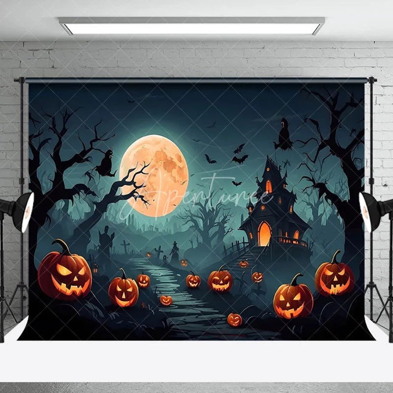 Aperturee - Foggy Forest Pumpkin Witch Spooky Halloween Backdrop